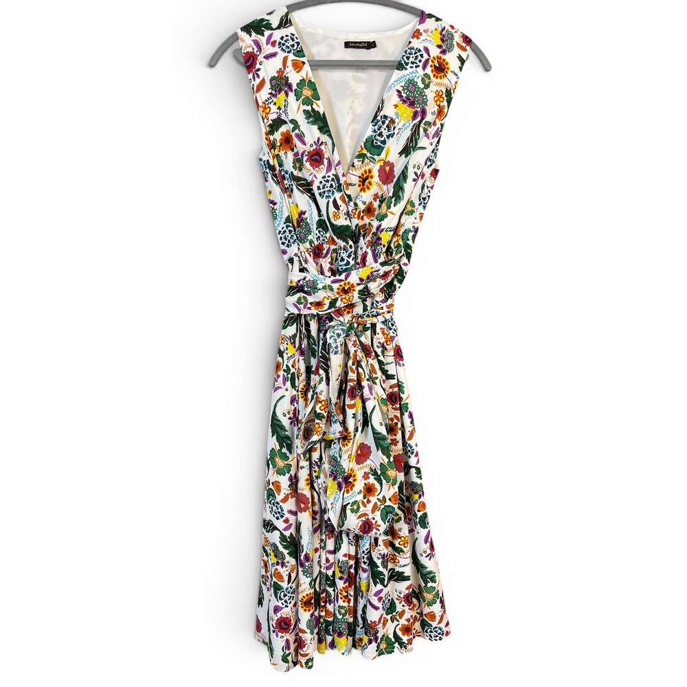SaturdayClub Floral Midi Dress Womens XS Tie Waist Vacation Summer Resort